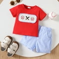thumbnail image 2 of Jamsmile Toddler Boys Outfit Sets Short Sleeve Cartoon Baseball Print Tshirts Tops + Plaid Shorts Outfits Summer boys sports suits, 18-24 Monthss, 2 of 6