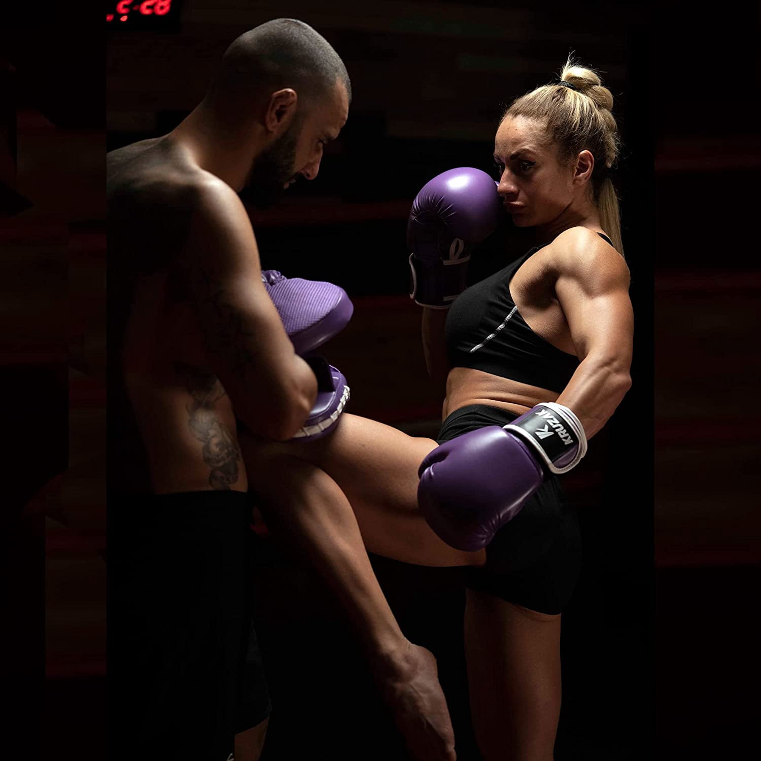 Kruzak Plain Boxing Gloves for Sparring, Kickboxing, Muay Thai, Martial Arts & MMA Fighting - Men & Women Punch Bag Mitts Training and Focus Pads Punching (Purple, 14 oz)