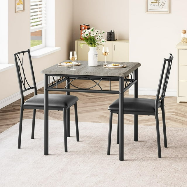 Juego de Mesa de Cocina de 3 Piezas con 2 Sillas, Estructura de Metal, Juego de Mesa de Cocina Cuadrada para Espacios Pequeños, Departamento, Comedor