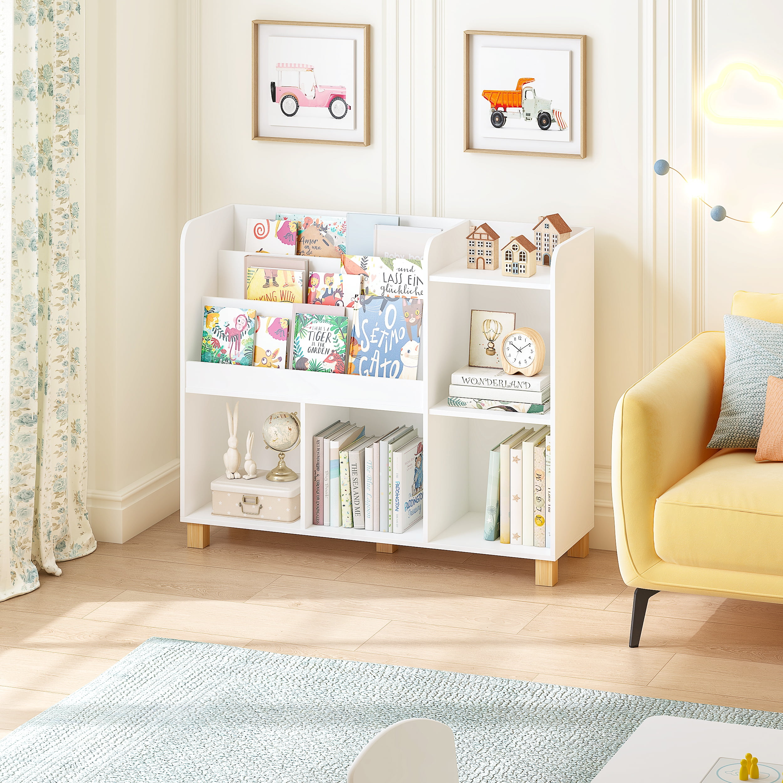 STAROUS Kids Bookshelf and Toy Storage Organizer, Tall Cube Bookcase for Playroom & Nursery, White