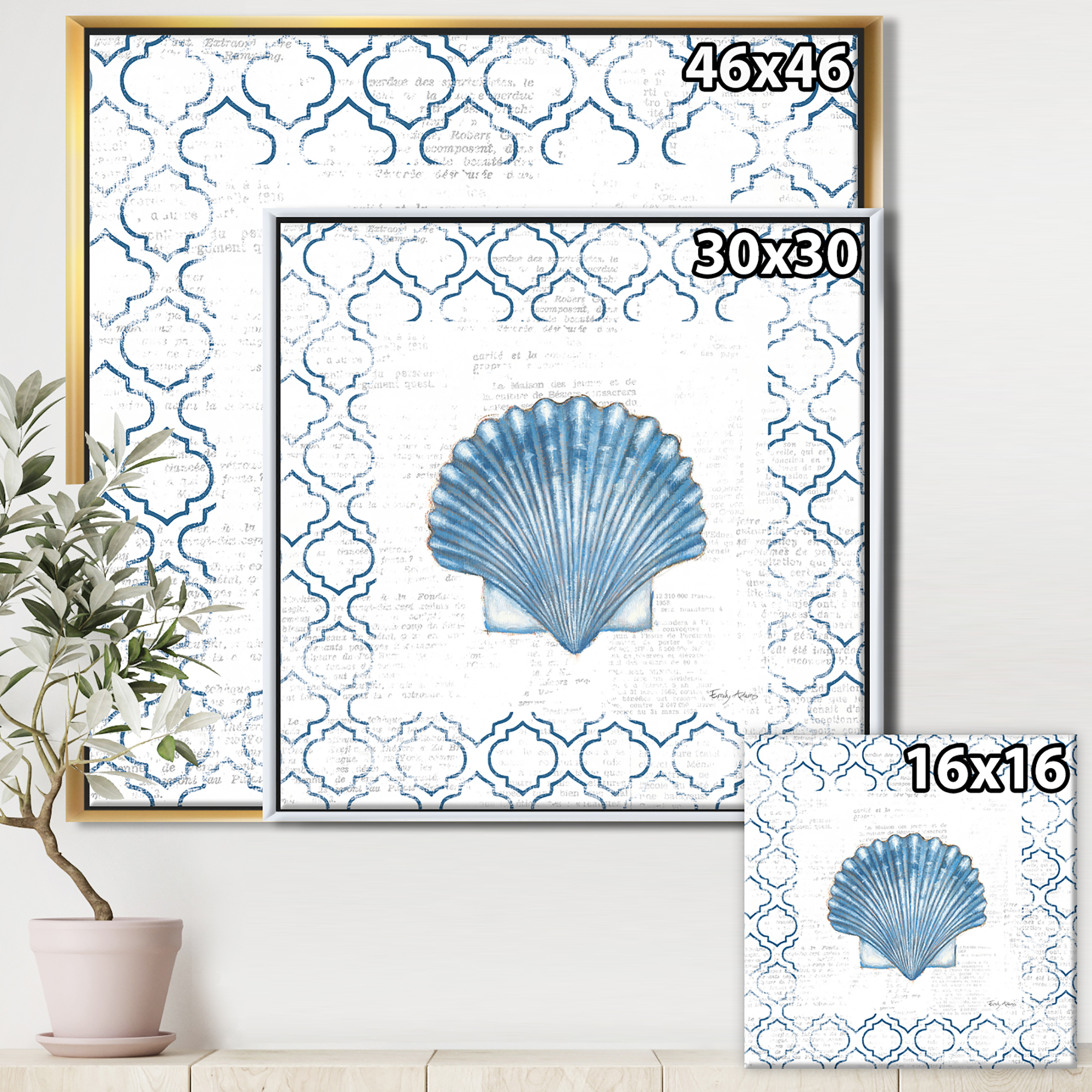 Designart ' Navy Blue Scallop Shell ' Nautical & Coastal Framed Canvas
