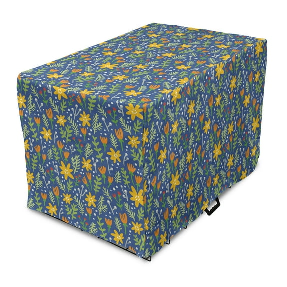 Botanic Dog Crate Cover, Forest Flowers Leaves Petals Woodland Inspired Bloom Season Gardening, Easy to Use Pet Kennel Cover Small Dogs Puppies Kittens, 7 Sizes, Marigold and Orange, by Ambesonne