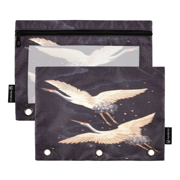 2 Pack 3 Ring Binder Pouch with Clear PVC Window Water Resistant Zipper Pencil Pouch Beautiful Red-crowned Crane Binder Pocket for Classroom Office Home Stationery Organization
