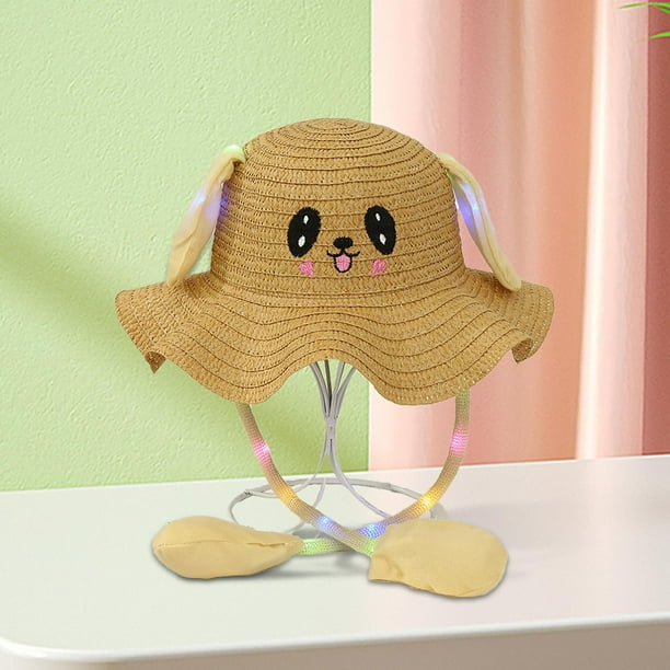Sombrero de para niños, sombrero de paja de verano de moda iluminado para fiesta de vocación del día del niño Caqui