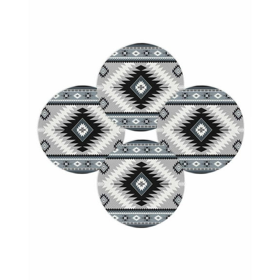 Round Placemats Set of 4 Haze Blue Bohemian Place Mats Washable Woven Placemat Aztec Boho Southwest Tribal Circle Braided Table Mat for Kitchen Dining Table Party Home Decor 15 Inch