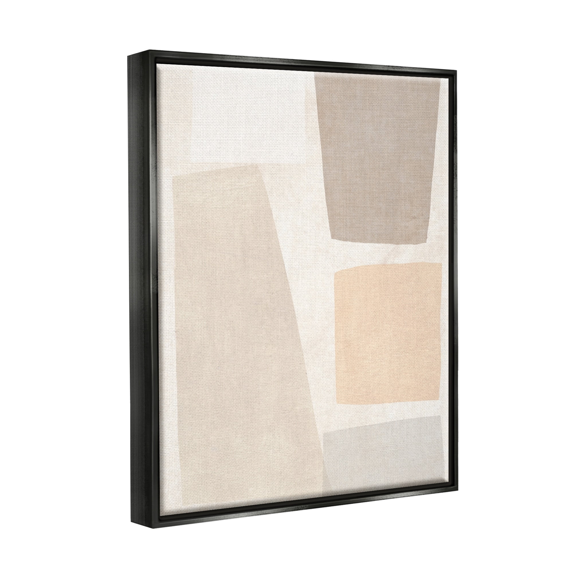 Stupell Industries Geometric Abstract Collage Blocked Neutral Brown Shapes Jet Black Framed Floating Canvas Wall Art, 16x20, by June Erica Vess