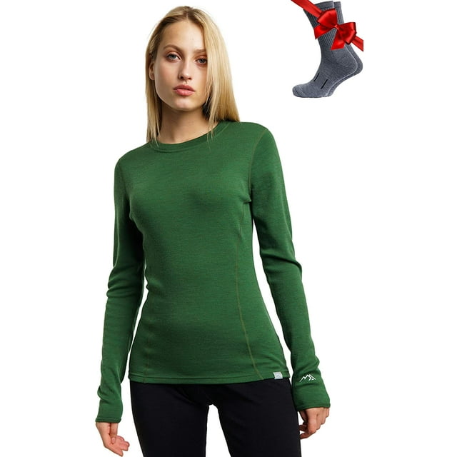 Merino.tech Merino Wool Base Layer Women 100% Merino Wool Lightweight, Midweight Long Sleeve Thermal Shirts + Wool Socks