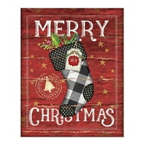 Merry Christmas Stocking Rustic Wood Wall Sign 12x15