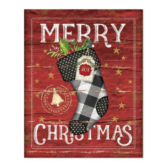Merry Christmas Stocking Rustic Wood Wall Sign 12x15