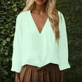 thumbnail image 2 of Trendy Tops for Women Casual Long Sleeve Solid Color V Neck Loose Shirt Blouses for Women, 2 of 8
