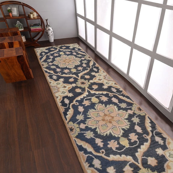 Rugsotic Carpets Hand Tufted Wool Eco-Friendly 2'6''x10' Area Rugs Runner Charcoal Oriental High Pile Thick Handmade Anti Skid Indoor Rug for Living Room, Bedroom K00687