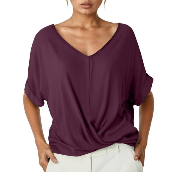 Women's V Neck Short Sleeve T-Shirt Elegant Solid Color Basic Casual Top For Daily Wear Summer Outfit