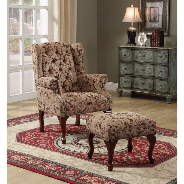Classic Accent Chair With Ottoman, Light Brown - Walmart.com - Walmart.com