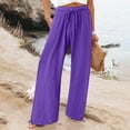thumbnail image 3 of Women's cotton and linen leggings, high-waisted, casual, loose-fitting, straight-leg with pockets., 3 of 8