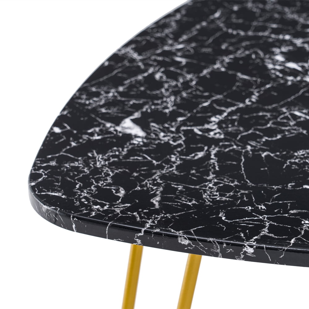 Kepooman Set of 2 Side Table, Marble Iron Foot Coffee Table, Black Kepooman Set of 2 Side Table, Marble Iron Foot Coffee Table, Black