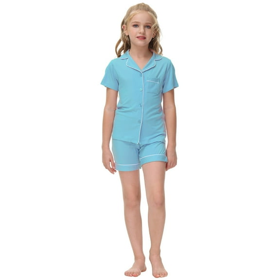 REDARER Kids' Satin Pajama Set Short Sleeve Button-Down Top & Shorts Classic Sleepwear for Boys & Girls,4-5 Years