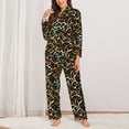 thumbnail image 2 of Vsdgher Teal Leopard Pajamas Set Long Sleeve Sleepwear Womens Button Down Nightwear Pj Sets-Small, 2 of 7