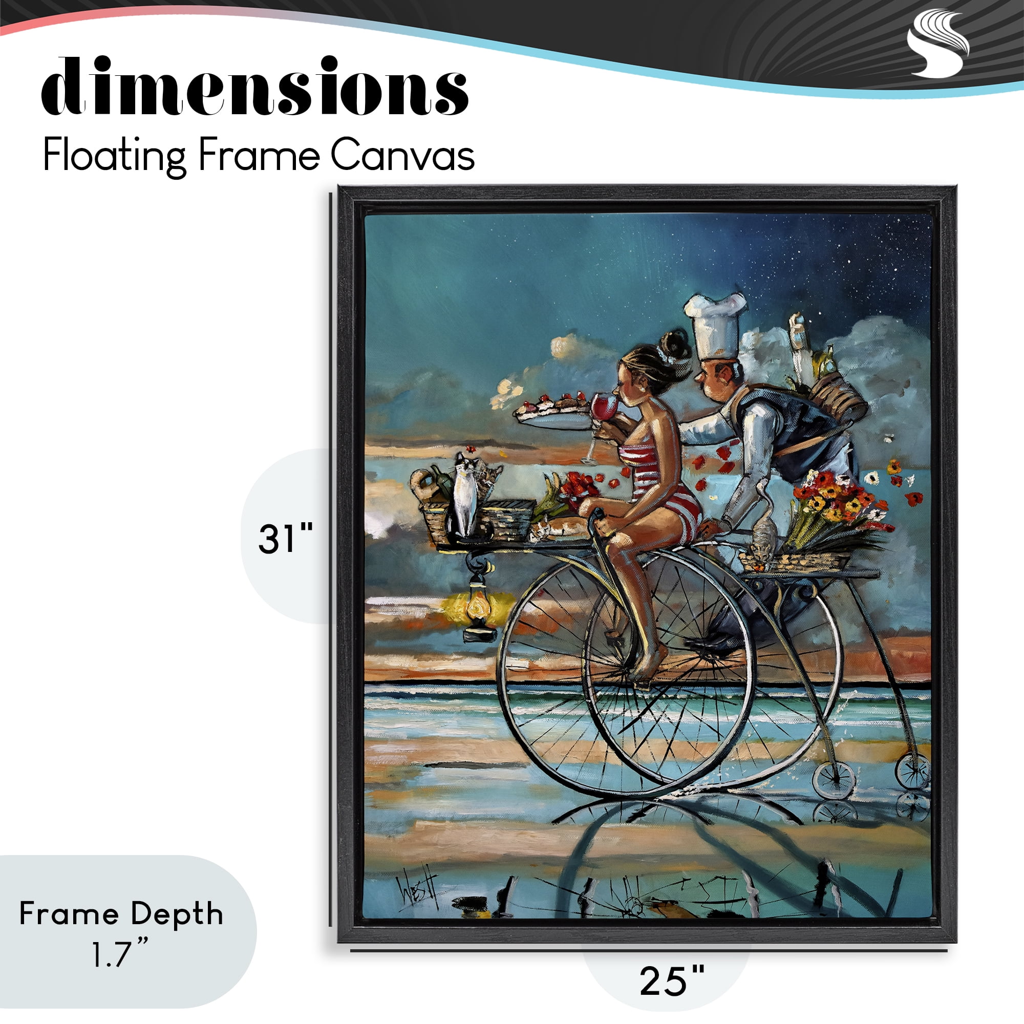 Stupell Industries Zaan's Dream Seaside Bicycle Ride Black Framed Floater Canvas Wall Art, design by Ronald West