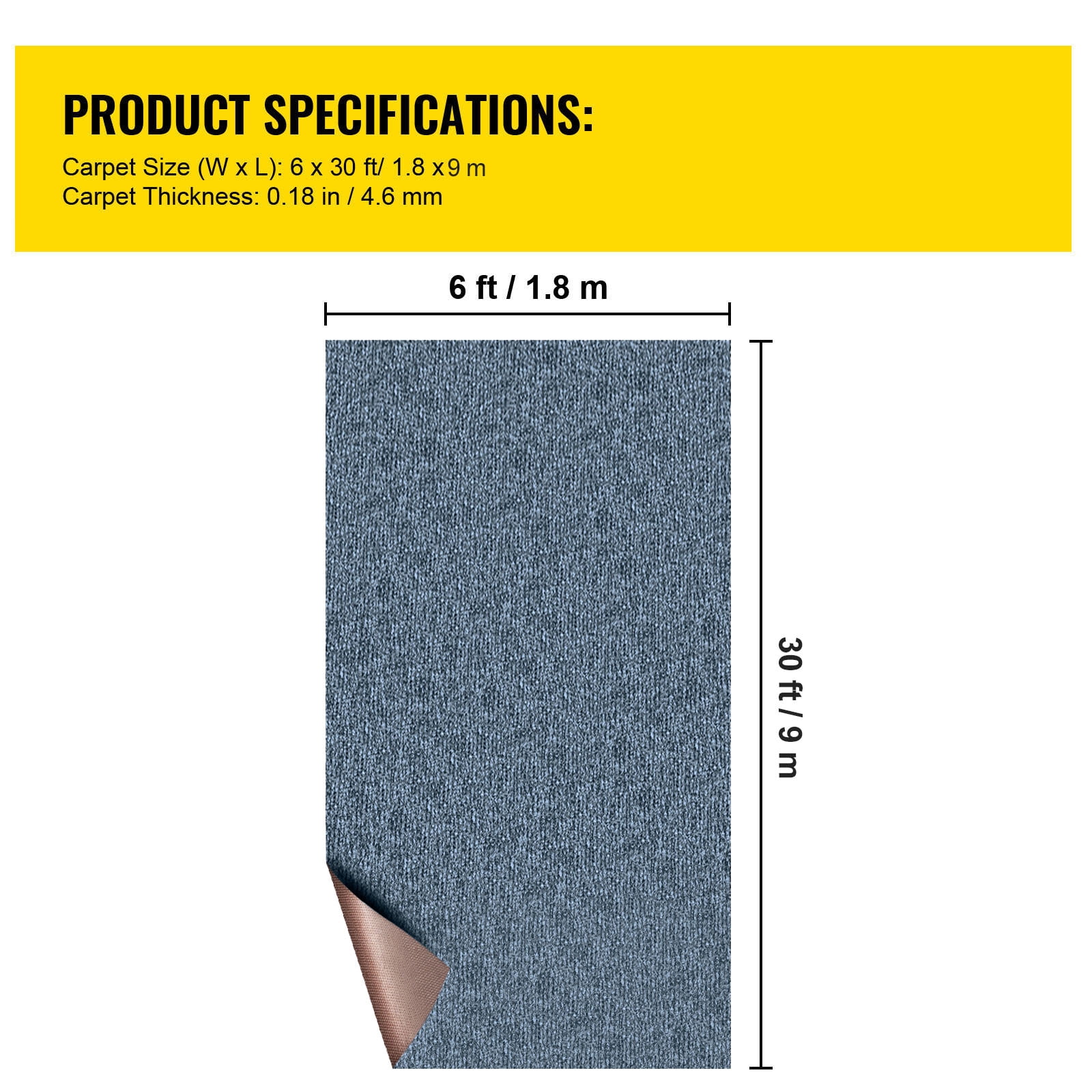 Gray Marine Carpet 6 ft x 29.5 ft Waterproof TPR Backing Anti-Slide Indoor Outdoor Rug for Boat Patio Deck Garage Outdoor Marine Carpeting