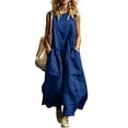 thumbnail image 2 of Guieoi Summer Dresses for Women under $10 Plus Size Flowy Solid-Color V-Neck Sleeveless Dress with Pockets Blue XXL, 2 of 6