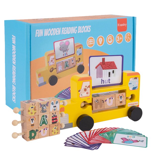 ABC Learning for Toddlers Reading Blocks Alphabet Puzzle Spelling Game, Rotating Short Vowel