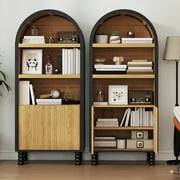 Erinnyees 66.7 Arched Storage Cabinet - Fluted Panel Door, Open Shelf, Versatile Pantry Cupboard for Kitchen, Living Room, Black