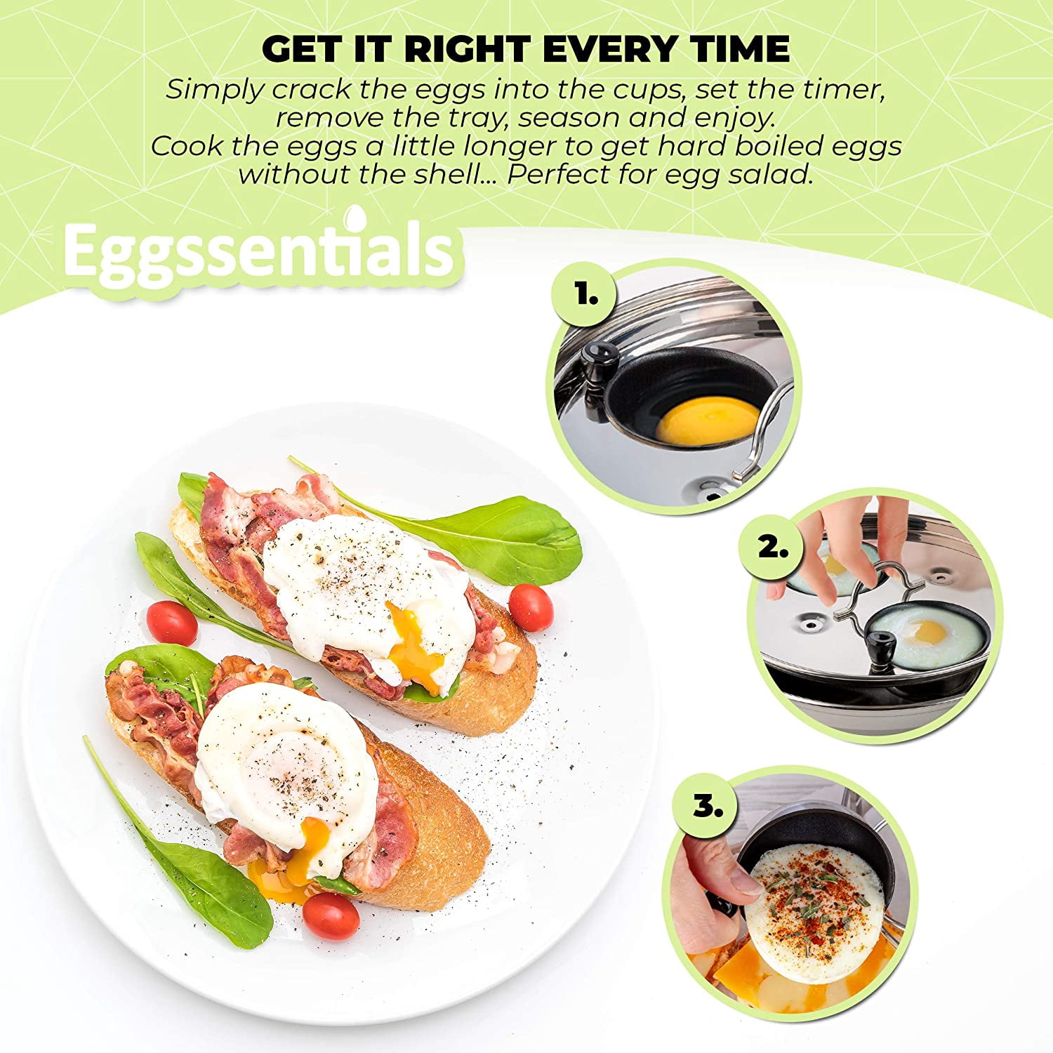 Egg Poacher Pan with Batter Dispenser - Nonstick Stainless Steel Cooker for Perfect Poached Eggs and Pancakes