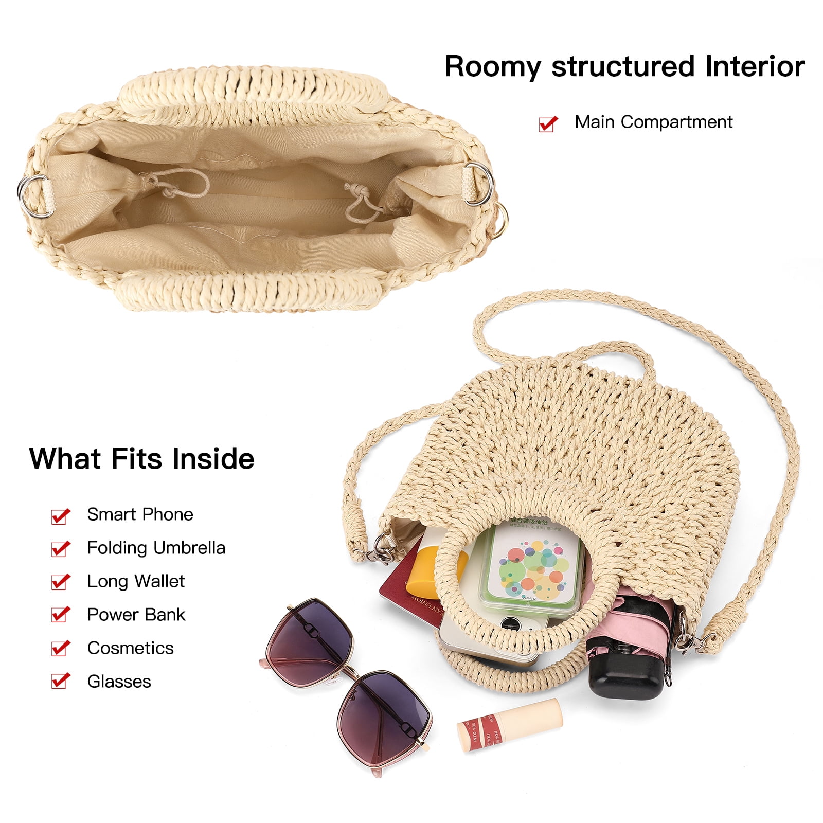 LOUEBICA Small Straw Crossbody Bag for Women Woven Summer Shoulder Phone Purse Beach Handbag for Vacation