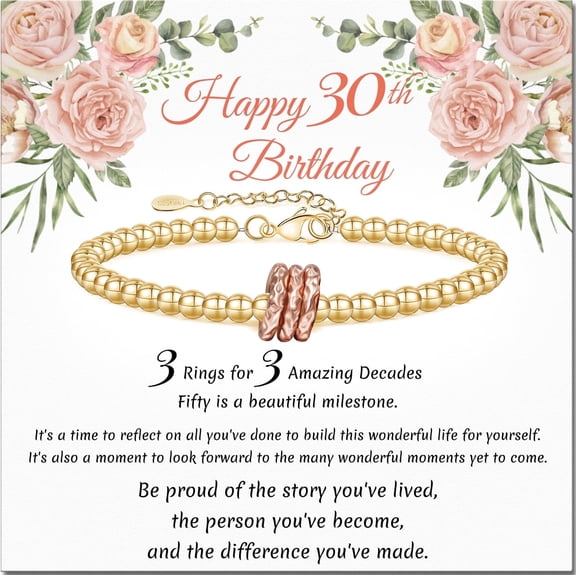 30th Birthday Gifts for Women Gold Ring Bracelet Birthday Gifts for Mom Daughter Grandma Sister Friends Coworker