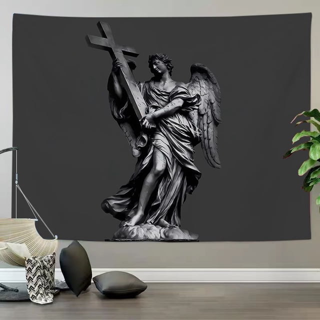 Tapicería con forma de cruz con forma de ángel, 150 x 130 cm, microtela de fibra