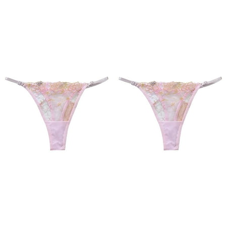 (2-Pack) Rinsvye Womens Large Size Sexy Blouse for New Year Eve Womens Embroidered Hollow Mesh Running Underwear Women No Chafe Seductive Womens Thong Panties