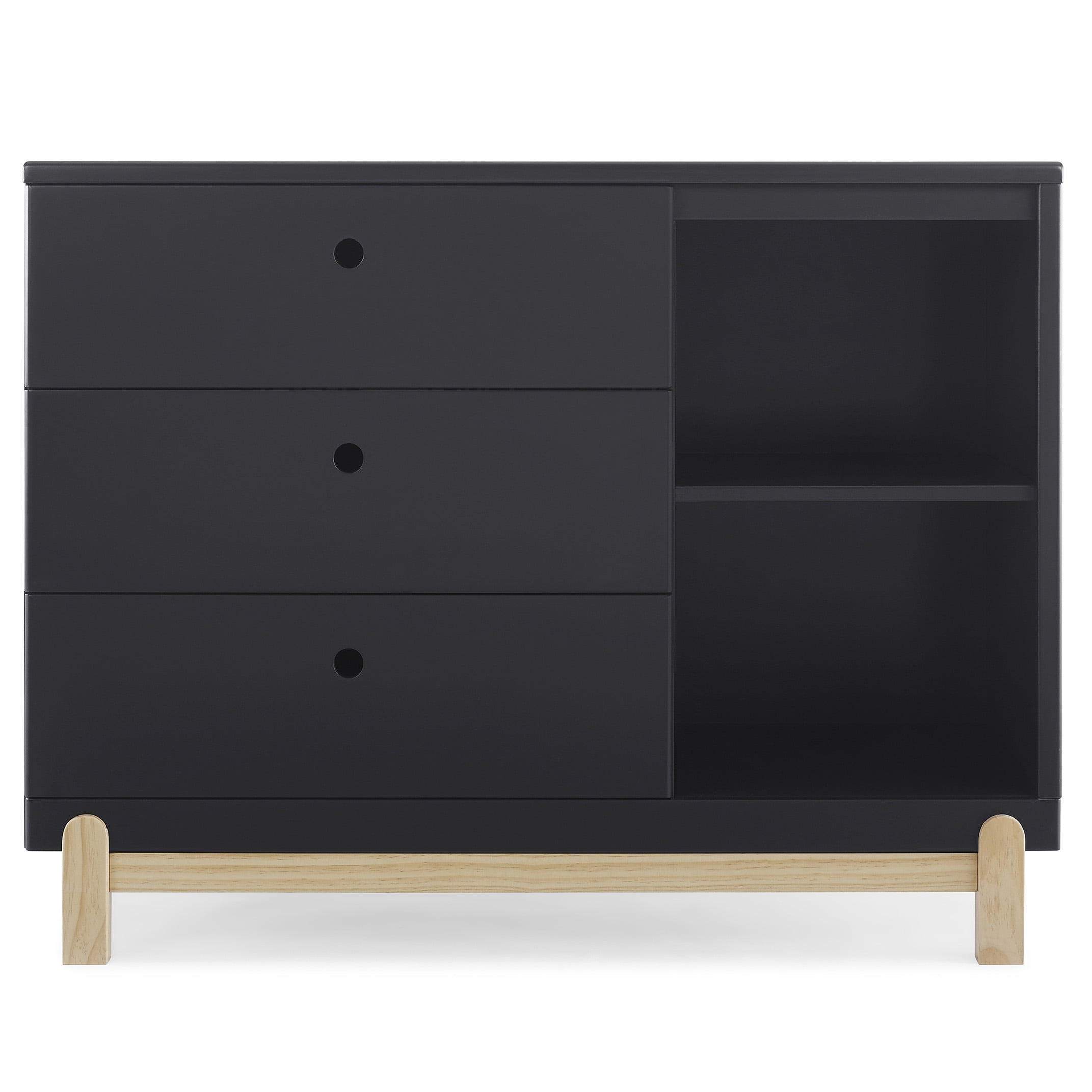 Delta Children Poppy 3 Drawer Dresser with Cubbies and Interlocking Drawers, Midnight Grey/Natural