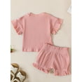 thumbnail image 5 of Musuos Toddler Girl Summer Outfit 3 6 12 18 24Months 3Years Ribbed Crew Neck Short Sleeve T-Shirts and Elastic Shorts 2Pcs Set, 5 of 10