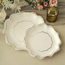 Balsa Circle White Silver 25 Disposable 10" Dinner Salad Paper Plates Metallic Scalloped Trim Party Decorations