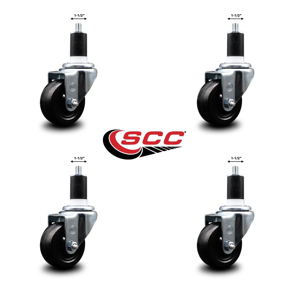 3 Inch Soft Rubber Wheel Swivel 1-1/2 Inch Expanding Stem Caster Set SCC