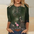 thumbnail image 2 of Pompotops T-shirt Mode Imprimé Ample Manches 3/4 Blouse Col Rond Tops Décontractés Liquidation, 2 of 5
