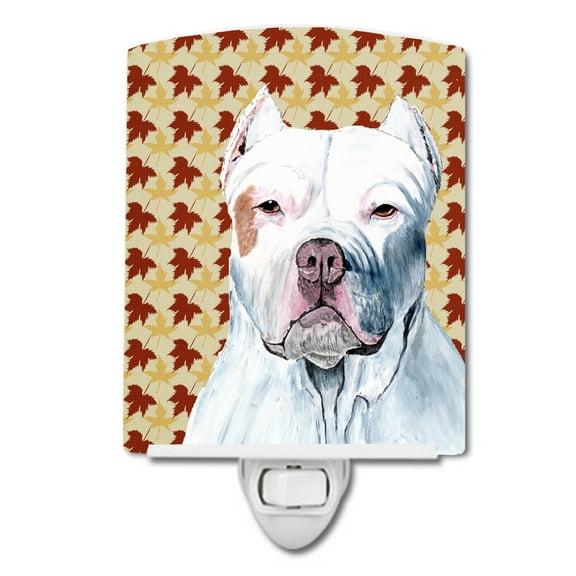 Caroline's Treasures SC9221CNL Pit Bull Fall Leaves Portrait Ceramic Night Light, 6x4x3", multicolor