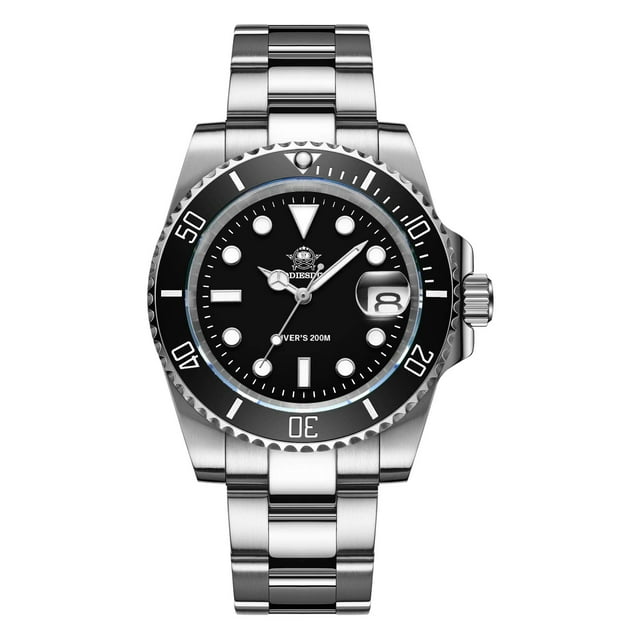 ADDIESDIVE Quartz Divers Watch for Men Diver 200 M Black Dial Luminous Stainless Steel Strap