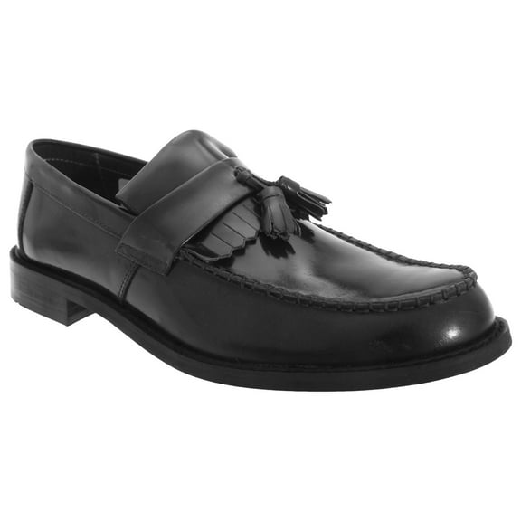 Roamers Mens Toggle Saddle Hi-Shine Leather Loafers