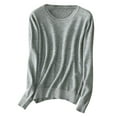 thumbnail image 1 of yillto Chandails Légers pour Femmes Manches Longues Côtelées Col Rond Base Chandail Ample Hauts Unis Vêtements, 1 of 3