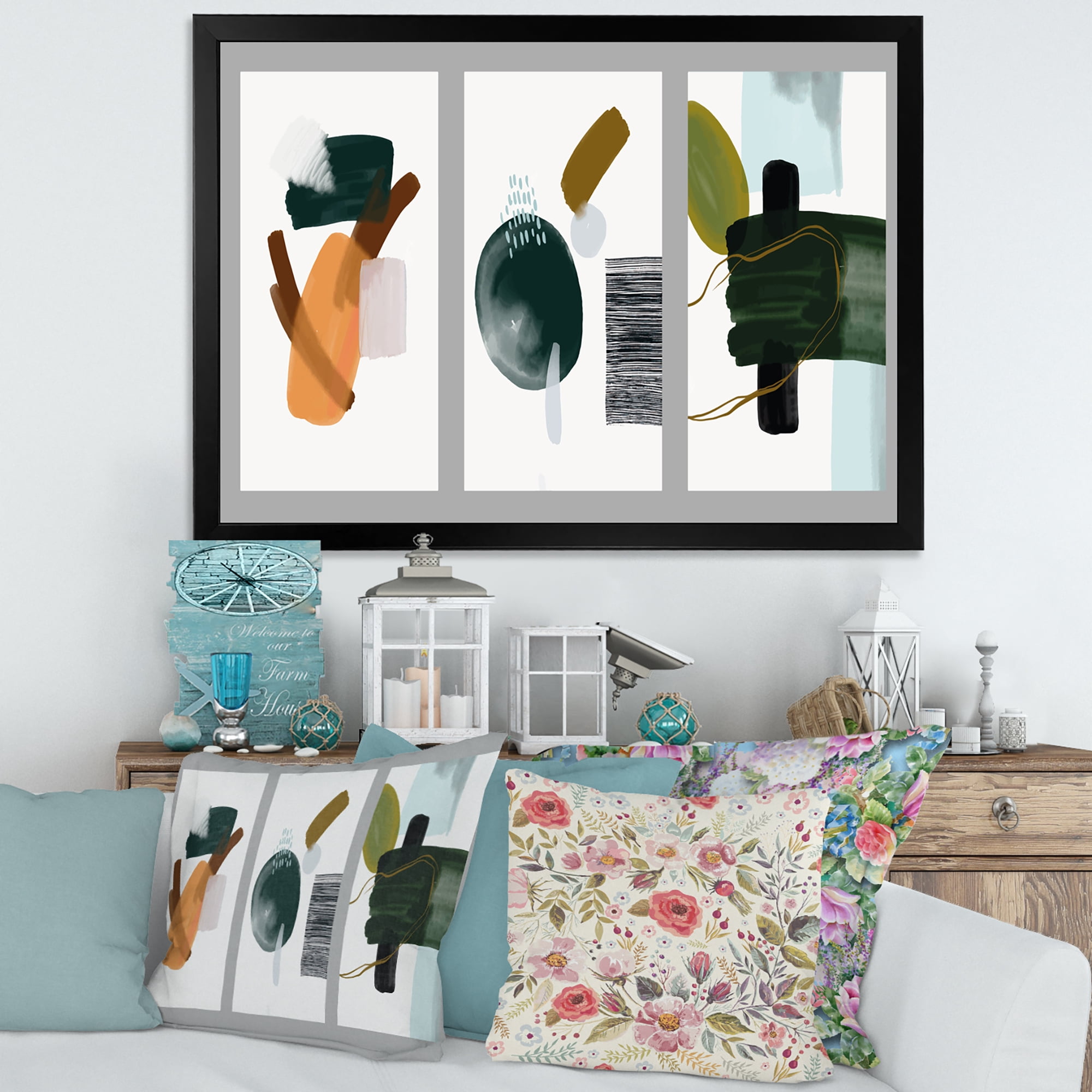 Designart 'Compostion Minimalistic of Organic Shapes IV' Modern Framed Art Print