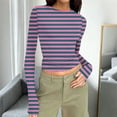 thumbnail image 2 of T-Shirts for Women Long Sleeved Round Neck Printing Slim Tight Fitting Pit Stripe Top for Women, 2 of 7