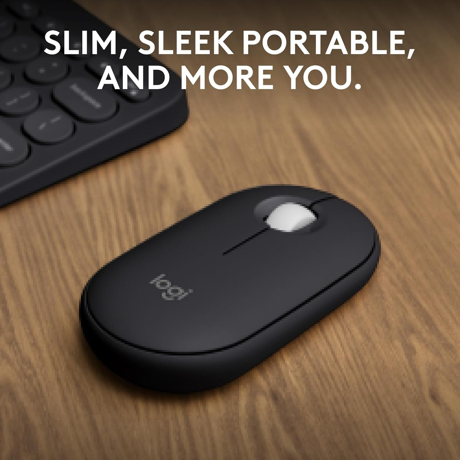 Pebble Mouse 2 M350s Slim Bluetooth Wireless Mouse, Portable, Lightweight, Customizable Button, Quiet Clicks, Easy-Switch for Windows, macOS, iPadOS, Android, Chrome OS - Black