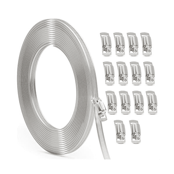 30FT Hose Clamp Assortment Kit,DIY Metal Straps+15PCS Fasteners Adjustable Hose ,Worm Gear Band Hose Clamp