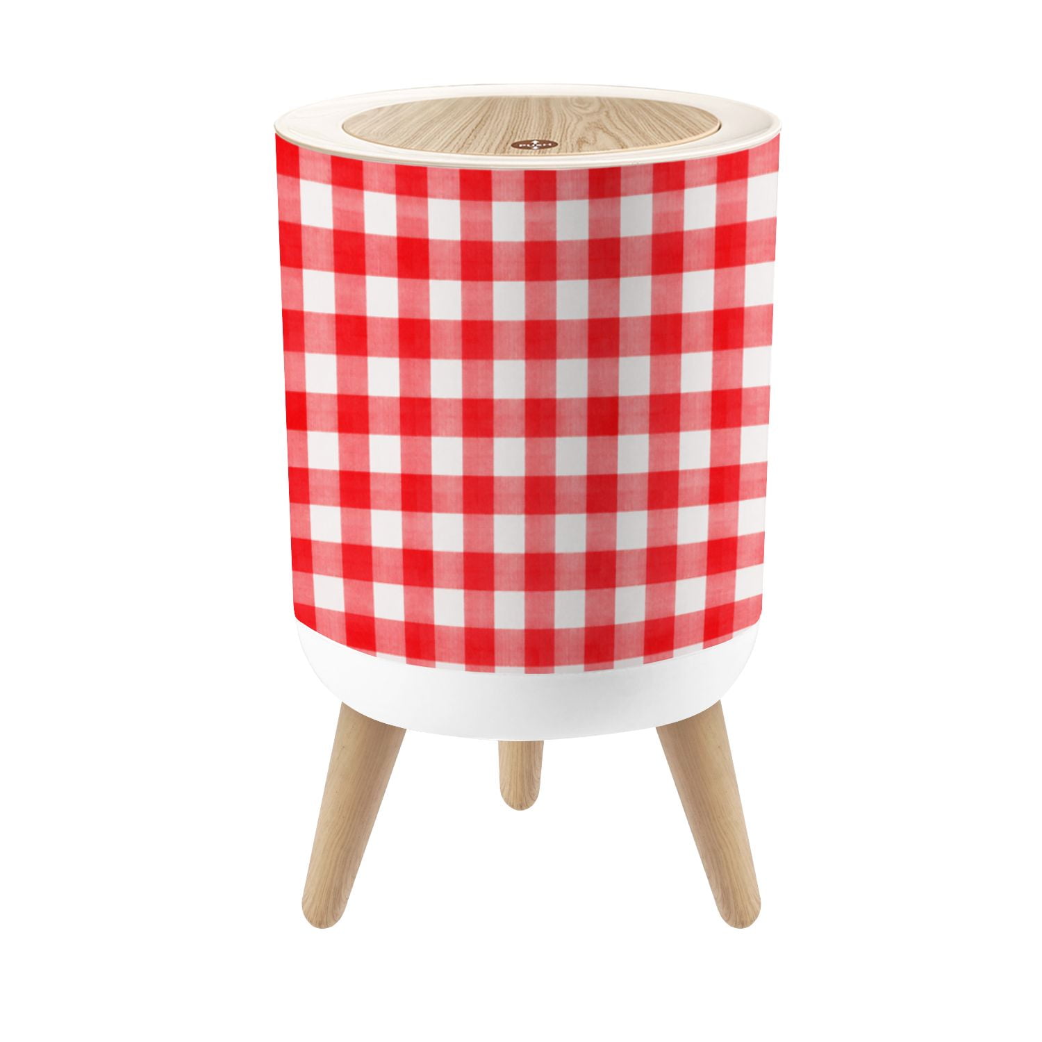 Small Trash Can with Lid Red White Checkered Gingham 1.8 Gallon Dog Proof Trash Can Round Garbage Can Waste Bin Wastebasket for Bathroom Bedroom Living Room