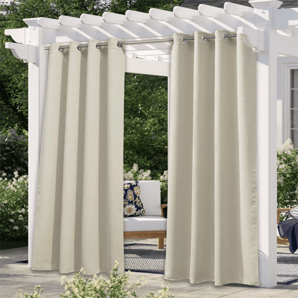 Beige Grommet Top Waterproof Outdoor Curtain for Patio, Porch, Gazebo, Pergola, 1 Panel, 52" W x 108" L