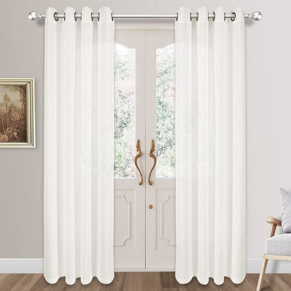 Bailu Linen Textured Semi Sheer Curtains for Bedroom 63 Inch Length Draperies Curtains Bronze Grommet (52''W x 63''L, 2 Panels, Off White)