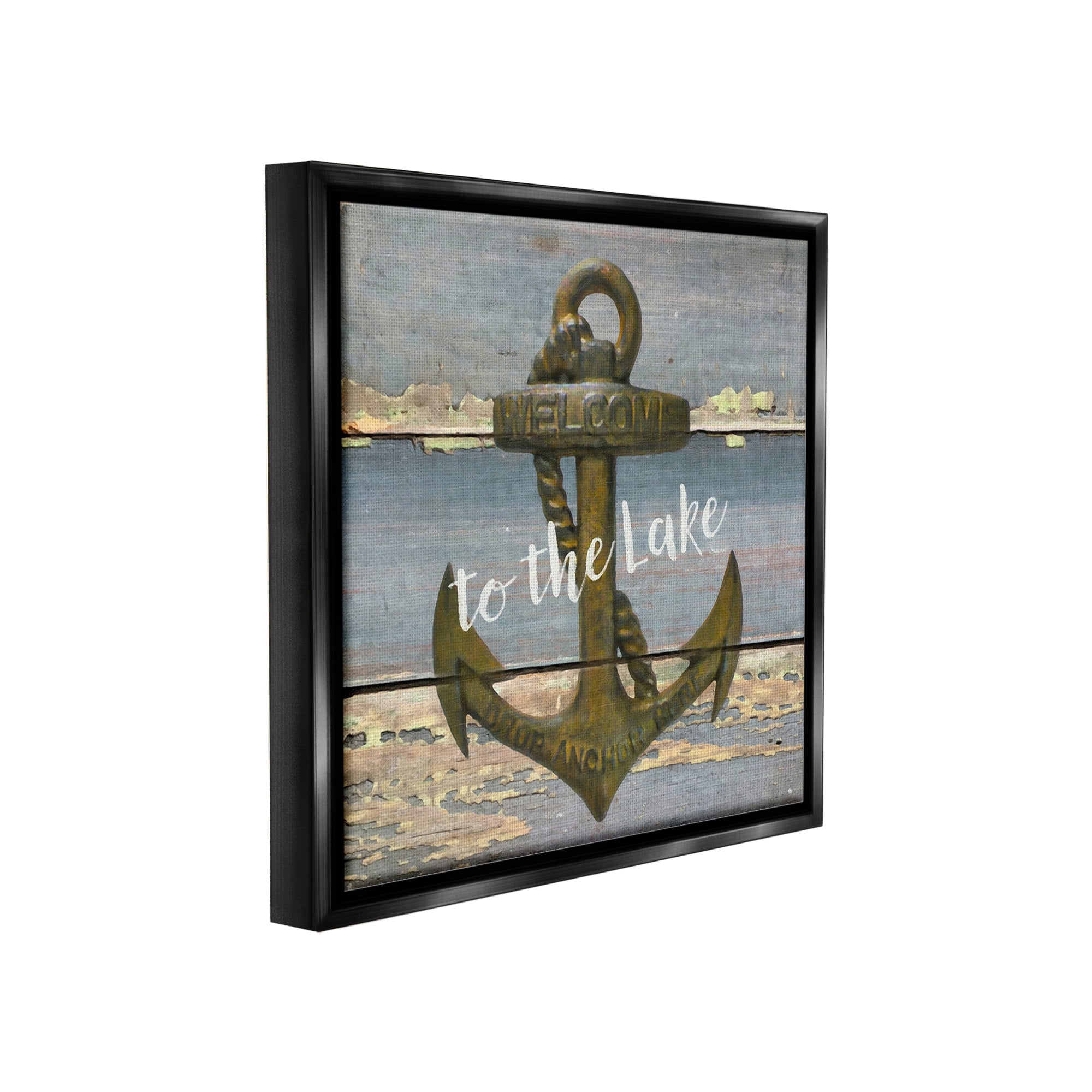 Stupell Industries Rustic Welcome Anchor Nature Painting Black Floater Framed Canvas Art Print Wall Art, 25 x 25
