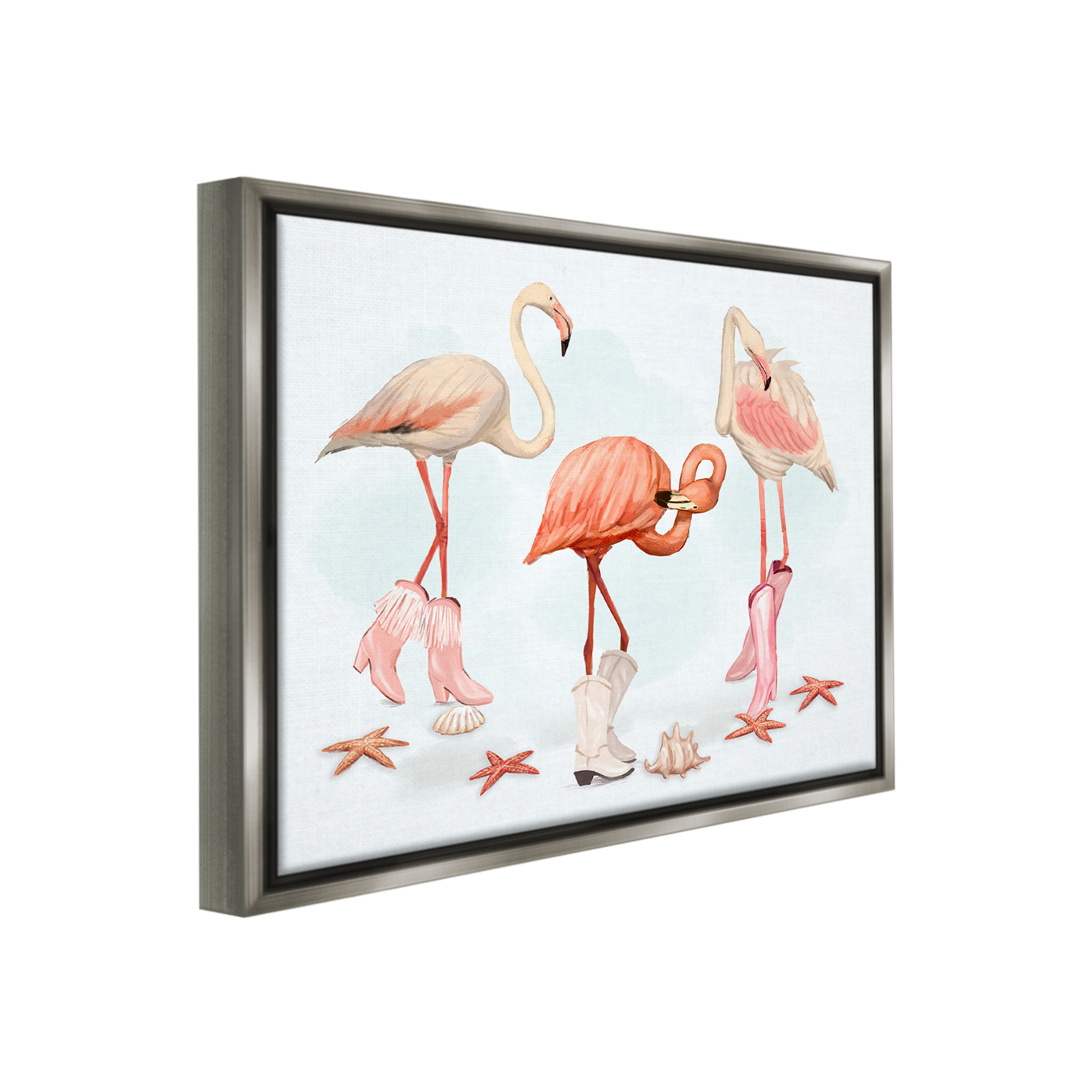 Stupell Industries Minimal Cowgirl Flamingos Animals & Insects Painting Gray Floater Framed Canvas Art Print Wall Art, 31 x 25