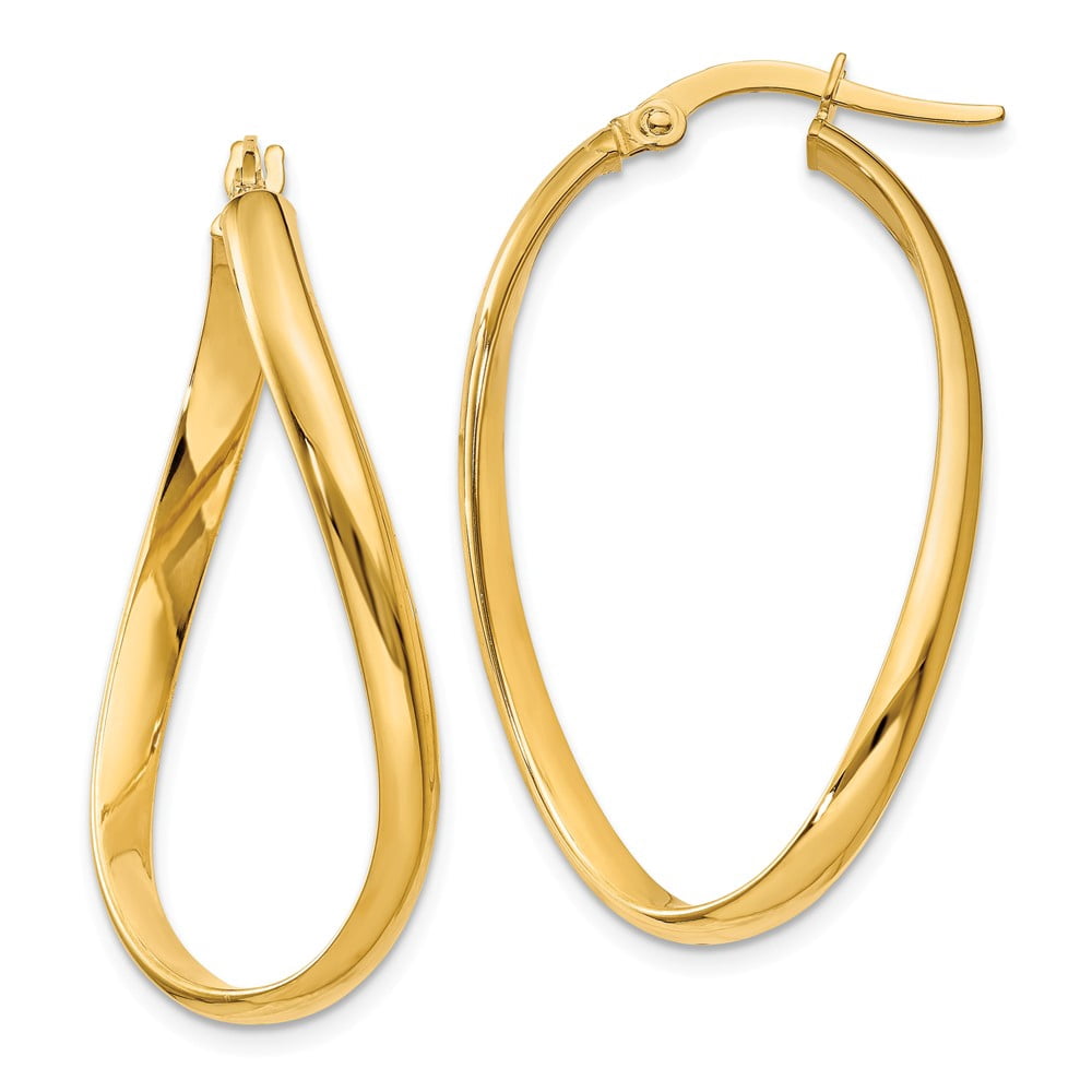 JewelryWeb - 14k Yellow Gold Hollow Hinged Polished Twisted Oval Hoop ...
